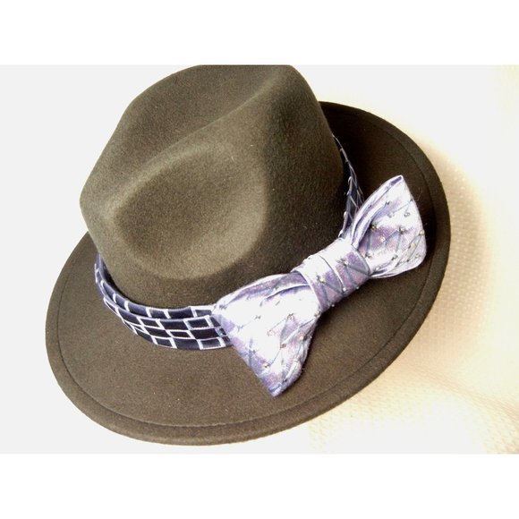 Boho Fedora woman's fancy big bow hat, Black fedora with Lavender beaded  hatban - Picture 5 of 6